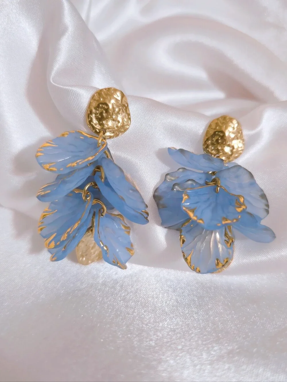 Gold & Sky Blue Petal Drop Earrings - Women‎ Jewelry - Summer - NEW